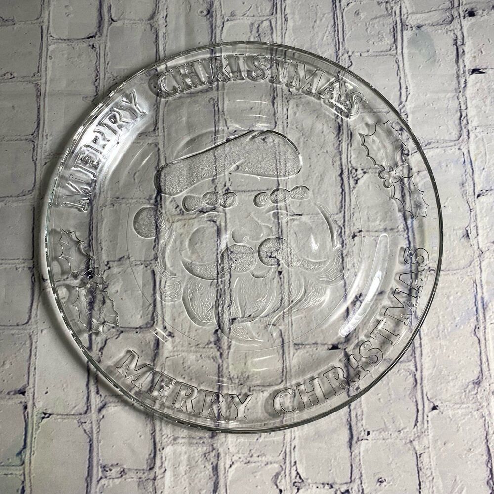 Merry Christmas Santa Claus Face Glass 12” Platter.
